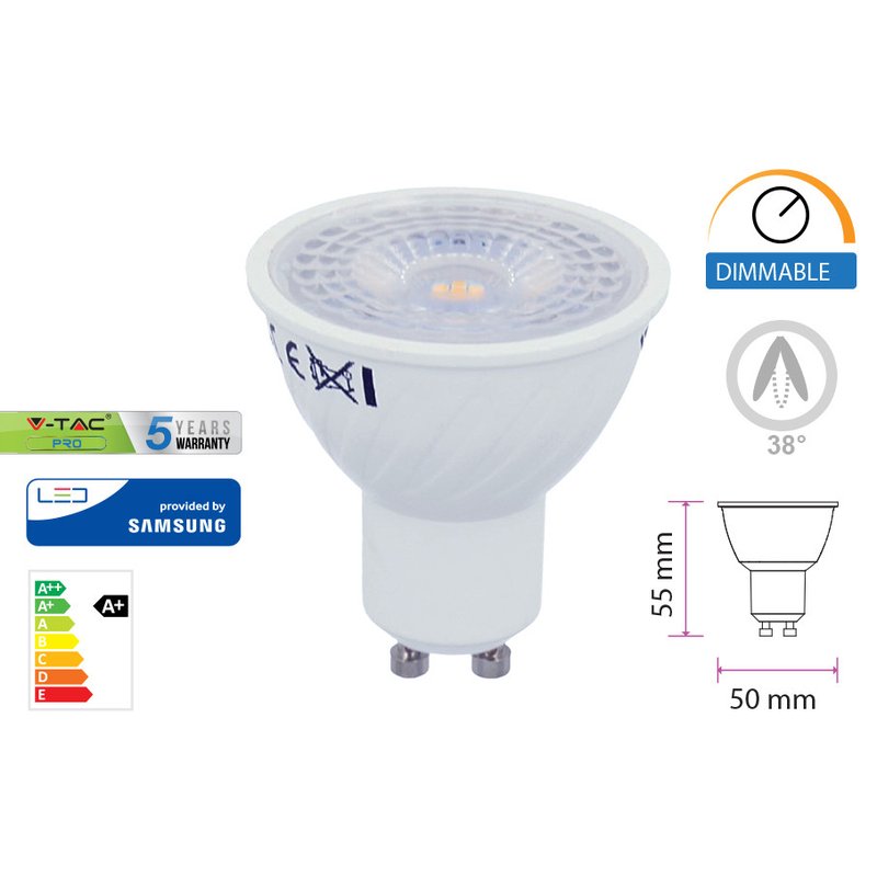 Lampada Led GU10 Dimmerabile 6W 38 Gradi 220V Bianco Neutro 4000K SKU-211966
