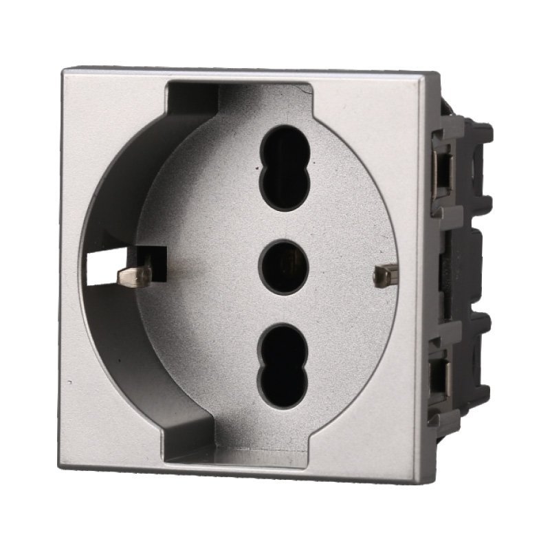 ETTROIT Presa Schuko 2P+T 16A Colore Grigio Compatibile Con Bticino Axolute