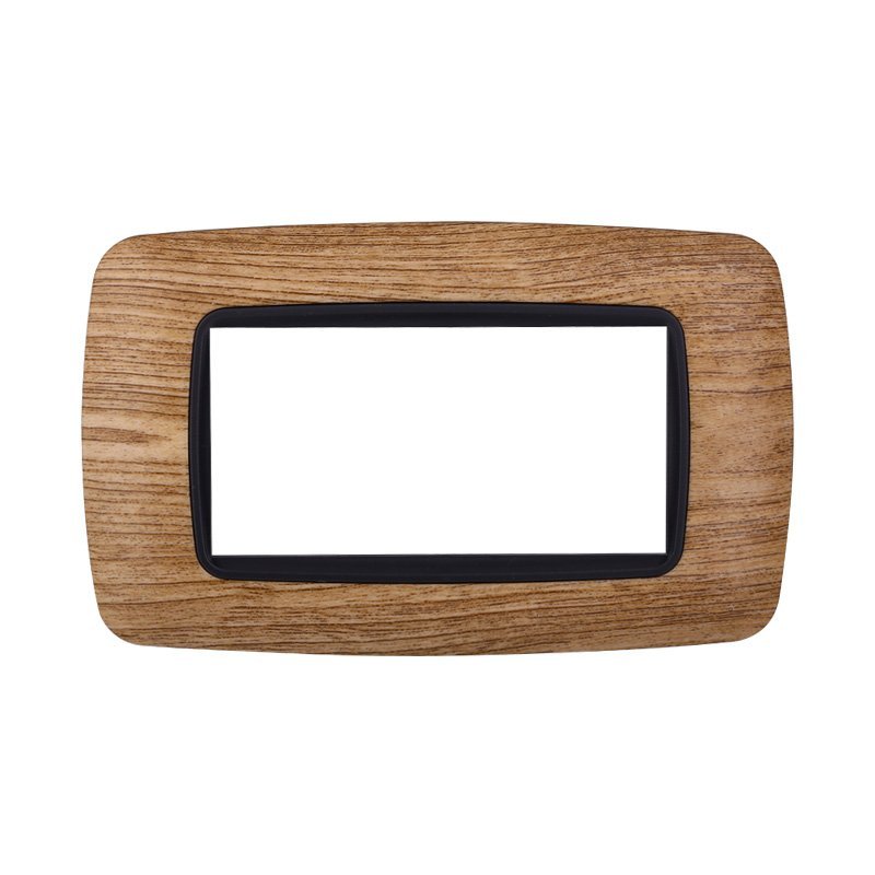 ETTROIT Placca Plastica Bombata Serie Space 4P Colore Legno Scuro Compatibile Con Bticino Living International