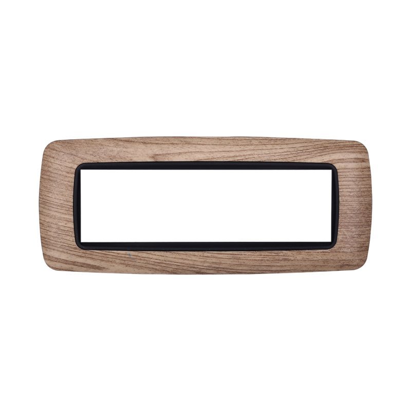 ETTROIT Placca Plastica Bombata Serie Space 7P Colore Legno Chiaro Compatibile Con Bticino Living International