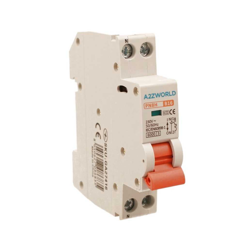 MCB Interruttore Magnetotermico Automatico Curva B 1P+N 1M 6000A B16A AC 230V PN8H