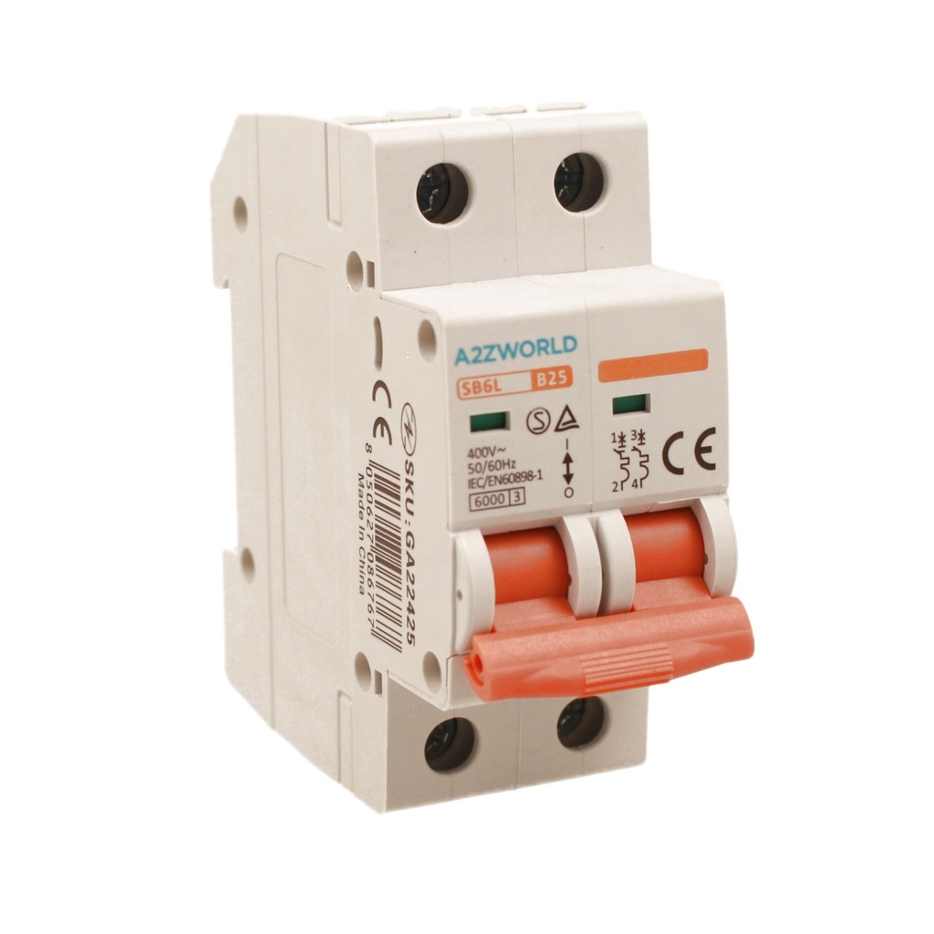 MCB Interruttore Magnetotermico Automatico Curva B 2P 2M 6000A B25A AC 400V IP20 SB6L