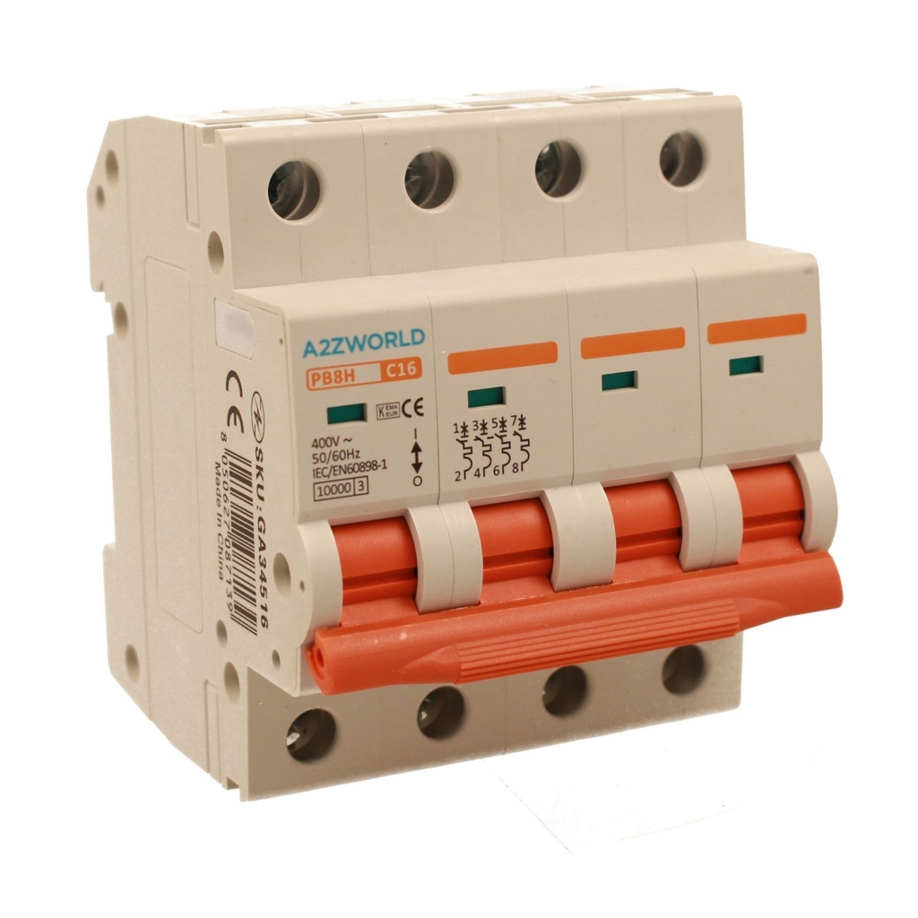 MCB Interruttore Magnetotermico Automatico Curva C 4P 4M 10000A C16A AC 400V IP20 IEC60898-1 PB8H