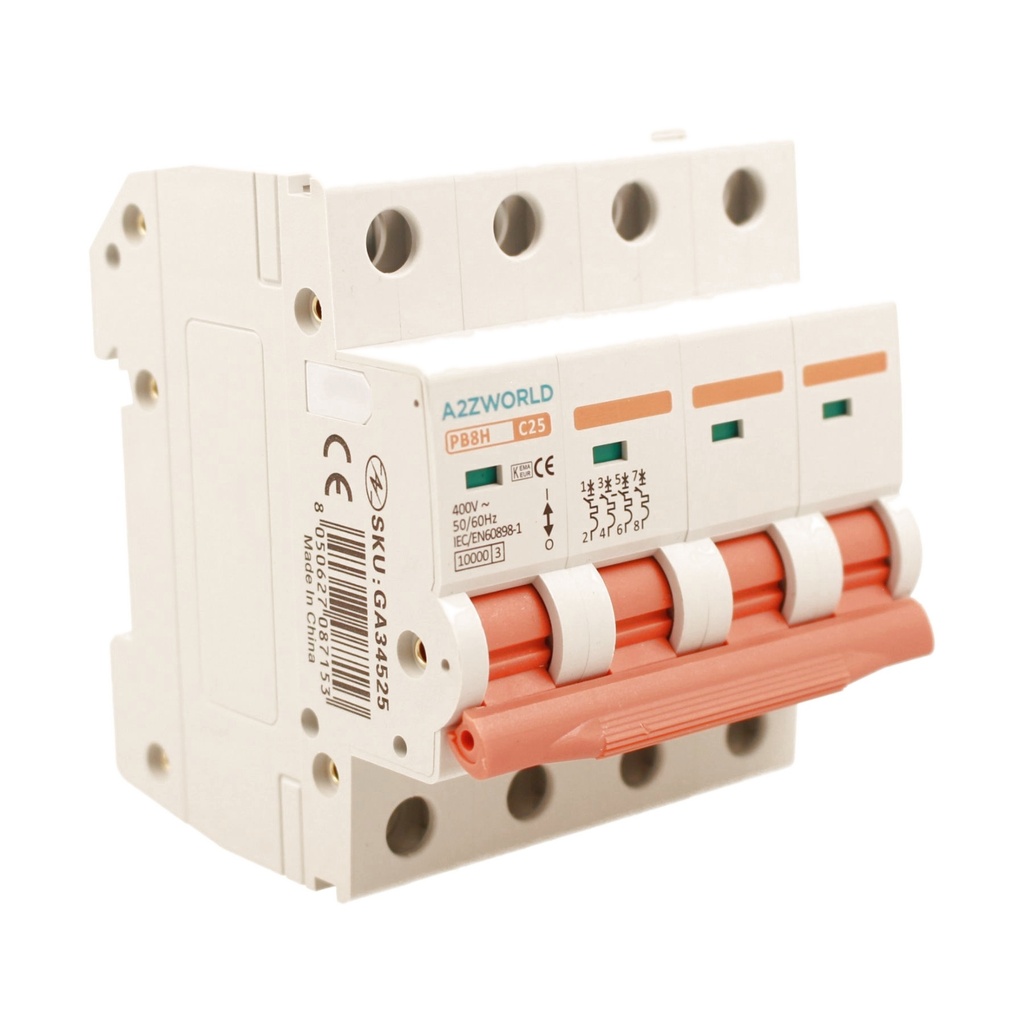 MCB Interruttore Magnetotermico Trifase 380V 25A Curva C 4P 4M 10000A C25A AC 400V IP20 PB8H