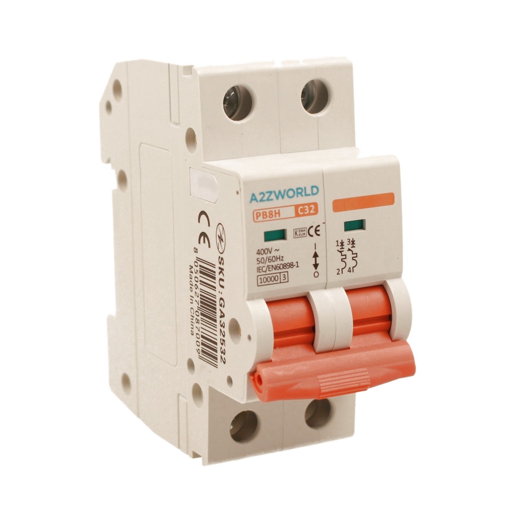 MCB Interruttore Magnetotermico Automatico Curva C 2P 2M 10000A C32A AC 400V IP20 PB8H