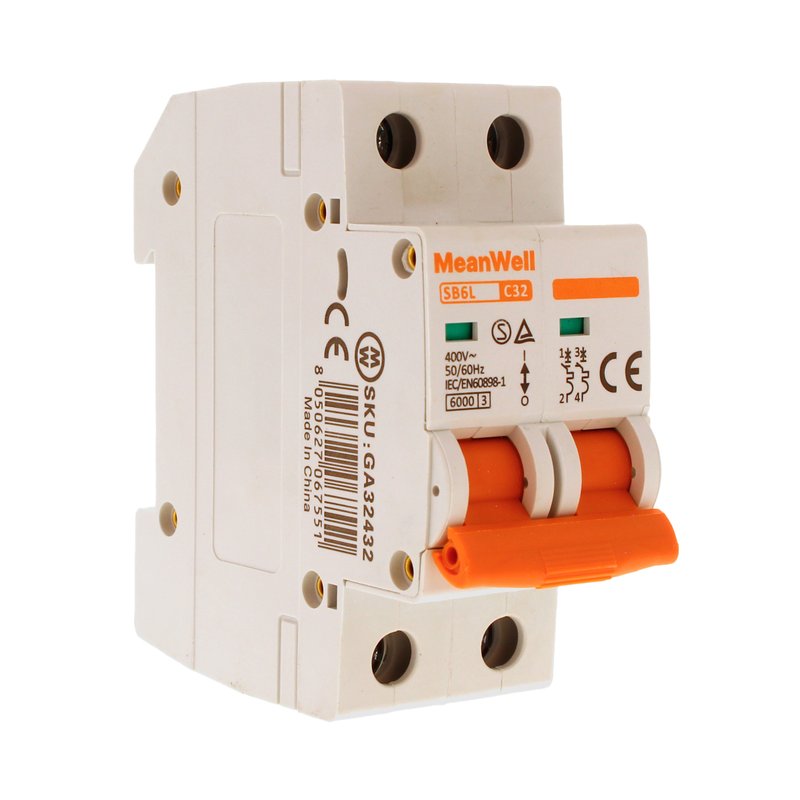 MeanWell MCB Interruttore Magnetotermico Automatico Curva C 2P 2M 6000A C32A AC 400V IP20 IEC60898-1 SB6L