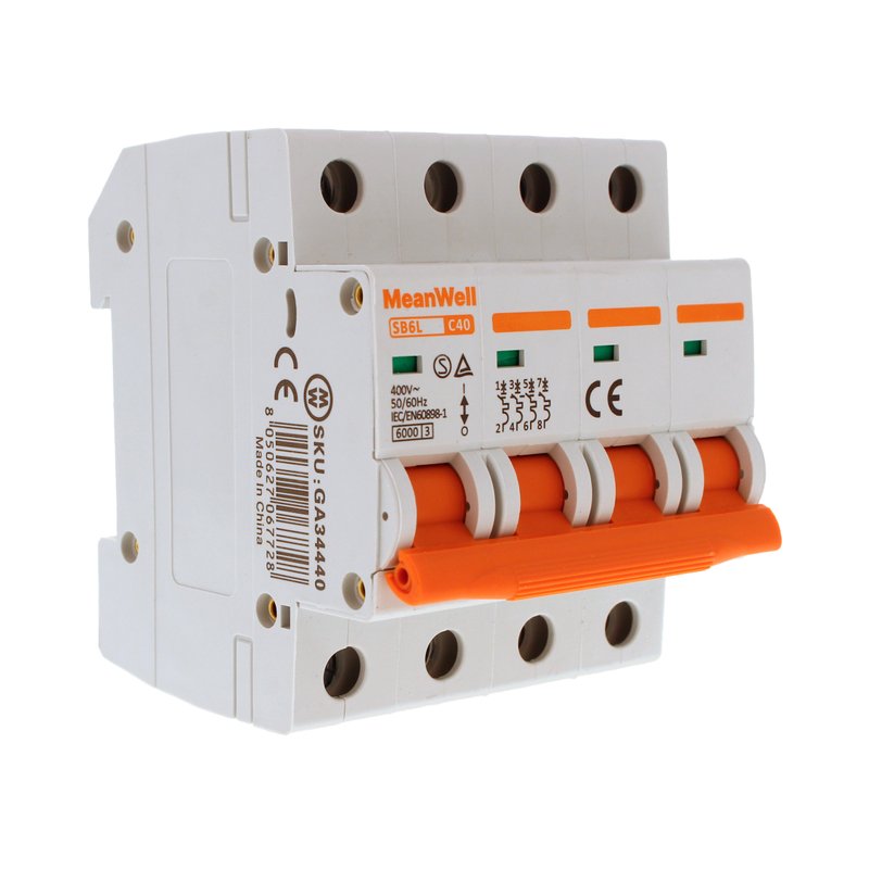 MeanWell MCB Interruttore Magnetotermico Automatico Curva C 4P 4M 6000A C40A AC 400V IP20 IEC60898-1 SB6L