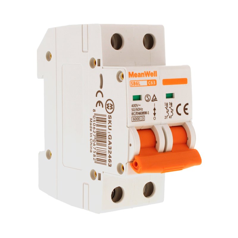 MeanWell MCB Interruttore Magnetotermico Automatico Curva C 2P 2M 6000A C63A AC 400V IP20 IEC60898-1 SB6L