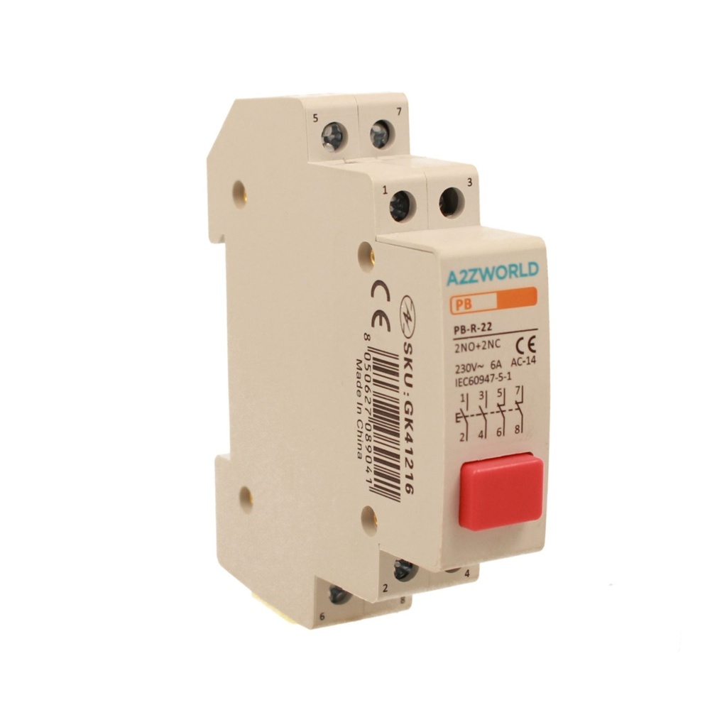 Pulsante Modulare Con Spia Luce Led Rosso 1M 2NO+2NC 6A AC 230V IP20 IEC60947-5-1 PB