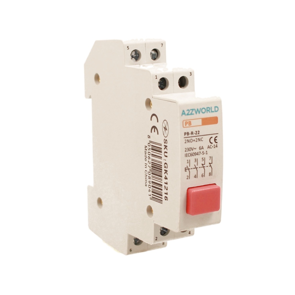 Pulsante Modulare Con Spia Luce Led Rosso 1M 2NO+2NC 6A AC 230V IP20 IEC60947-5-1 PB