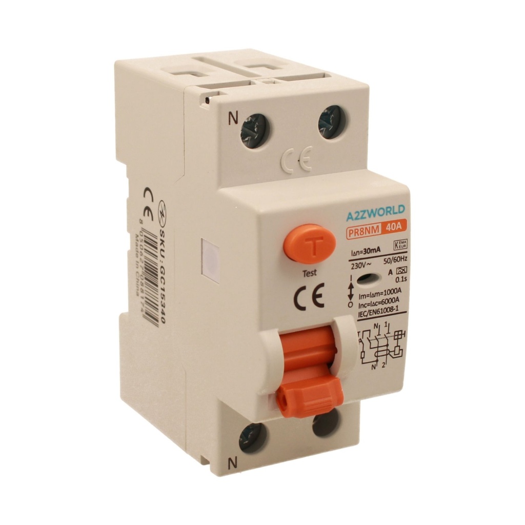 RCCB Interruttore Differenziale Puro Tipo A 1P+N 2M 6000A 30mA 40A AC 230V IP20 IEC61008-1 PR8NM GC75340