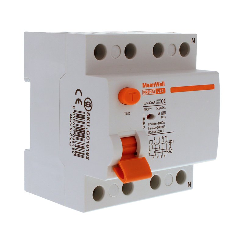 RCCB Interruttore Differenziale Puro Tipo A 3P+N 4M 10000A 30mA 63A AC 400V IP20 IEC61008-1