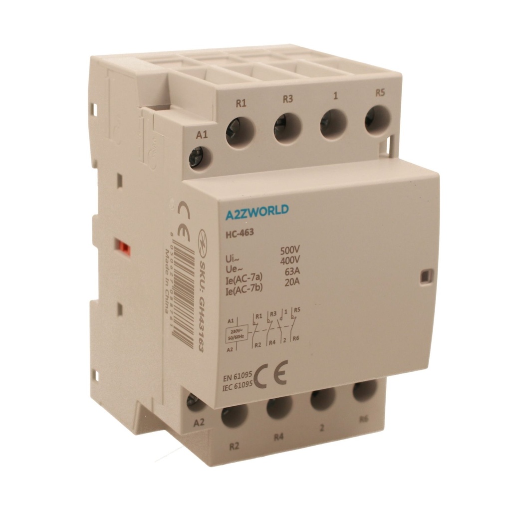 Teleruttore Contattore Modulare AC 4P 3M 63A Bobina AC 230V IP20 HC-463