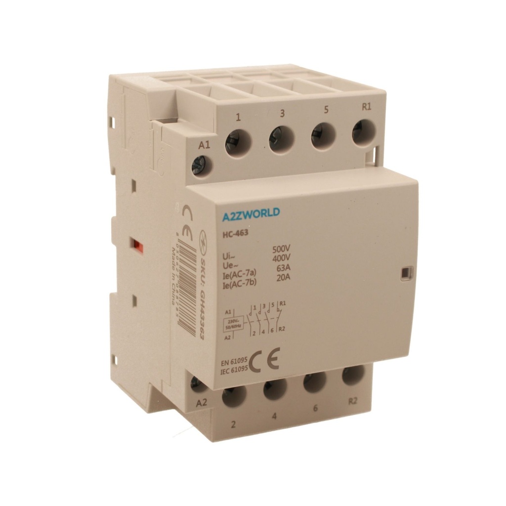 Teleruttore Contattore Modulare AC 4P 3M 3NO+1NC 63A AC 400V IP20 IEC61095 / IEC60947-4-1 HC-463 