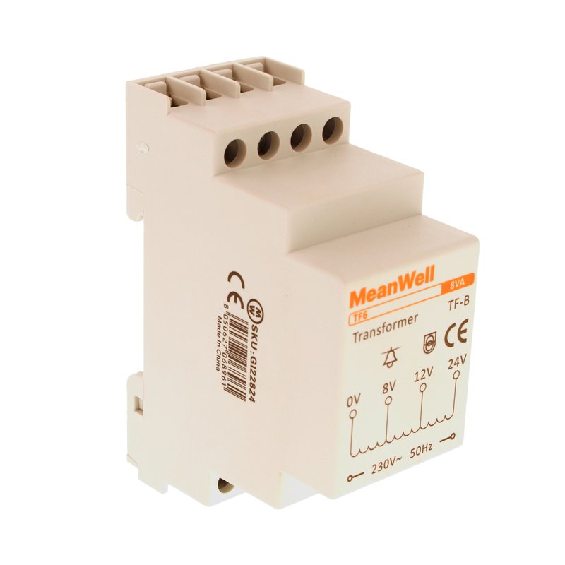 MeanWell Trasformatore Campanello Modulare Per Citofoni e Videocitofoni 2M 8V 12V 24V AC AC 230V IP20 IEC61588-1 TF6