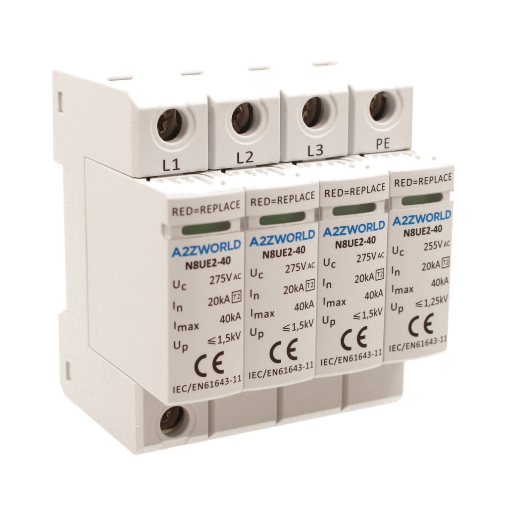 SPD Scaricatore Di Sovratensione Modulare, Tipo 2 T2 3P+N 4M 20kA-40kA AC 275V IP20 IEC61643-11 N8UE2