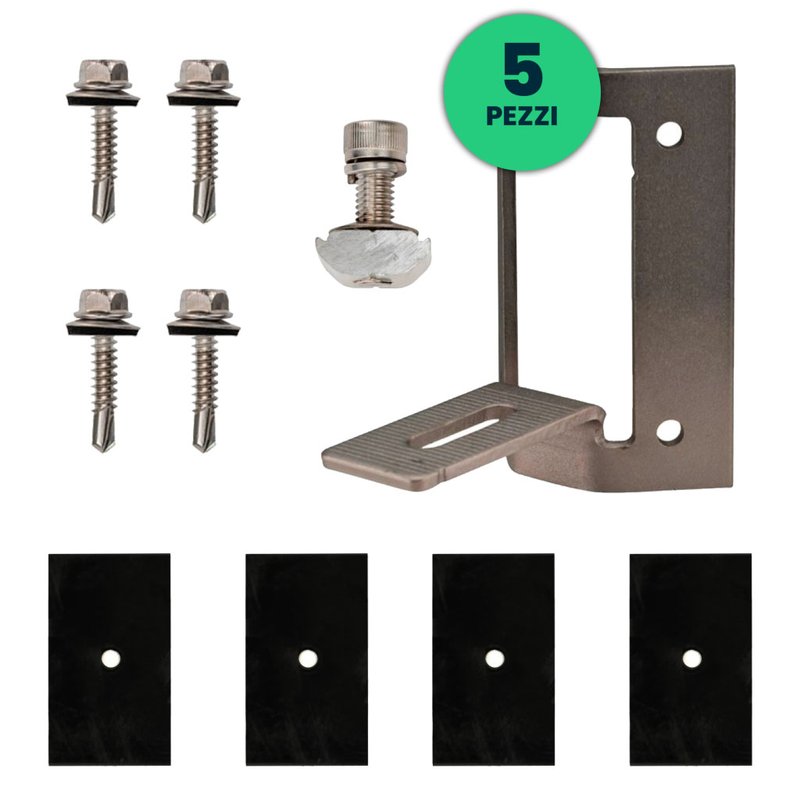 Staffe di Acciaio per Fissaggio Pannelli Solari Fotovoltaici su Lamiera Grecata per Posa Orizzontale (Confezione 5 Pezzi) SKU-11584