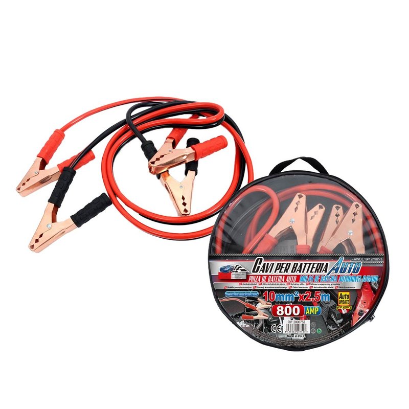Kit Cavi Avviamento Auto 800A 2,5m Rame 10mm² Emergenza Auto Moto Fino 2000cc