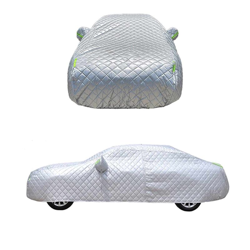 Telo Copriauto Antigrandine e Antivento Copertura Impermeabile per Carrozzeria Auto con Cerniera Strisce Fluorescenti Inspessito con Cotone 4,3x1,6x1,2m Taglia M