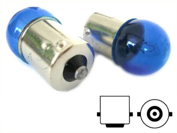 Coppia lampade alogene G18 BA15S R5W 12V 5W azzurre per luci posizione