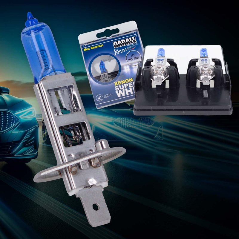 Coppia lampade alogene H1 24V 70W P14,5s effetto Xenon bianco per camion