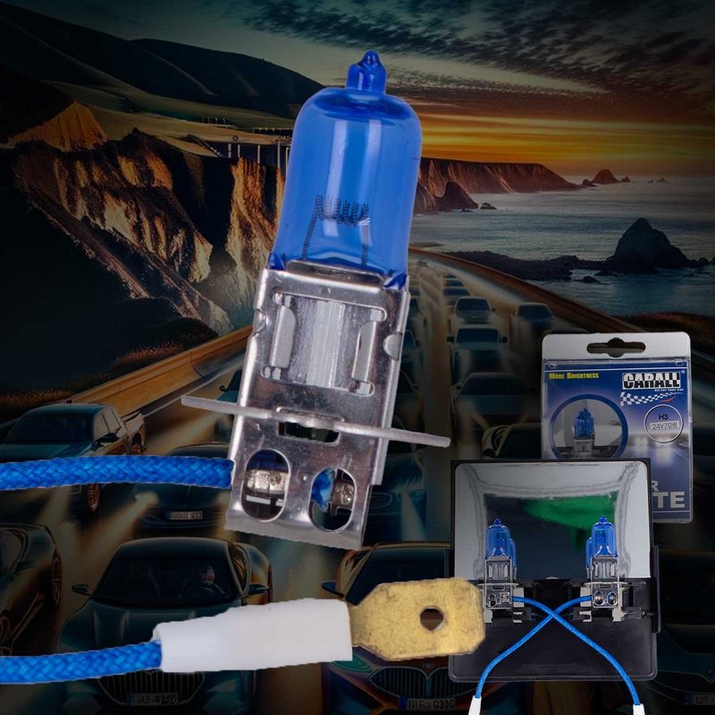 Coppia lampade alogene H3 24V 70W PK22s effetto Xenon bianco per camion