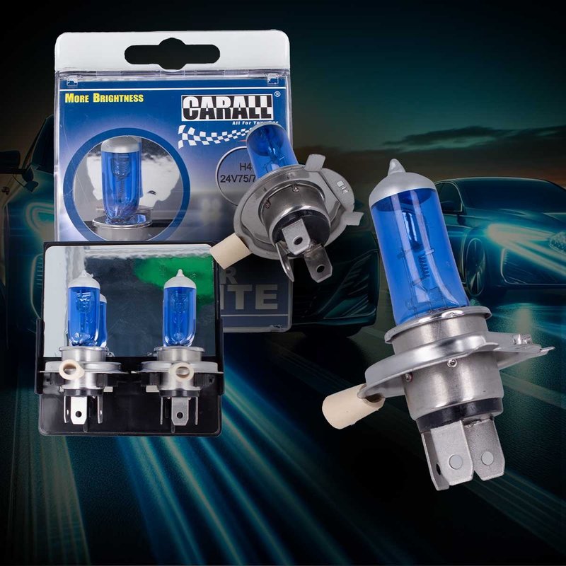 Coppia lampade alogene H4 24V 75/70W P43t effetto Xenon per fari camion