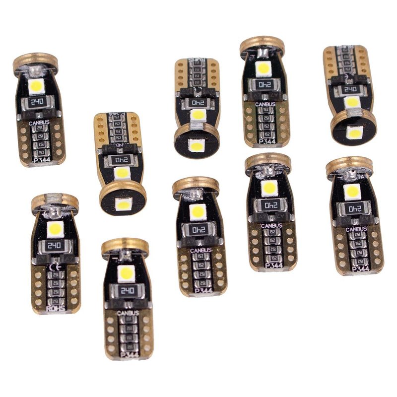 10x Lampade LED T10 W5W Canbus 12V Bianco 6000K con Leva Smontaggio Antigraffio