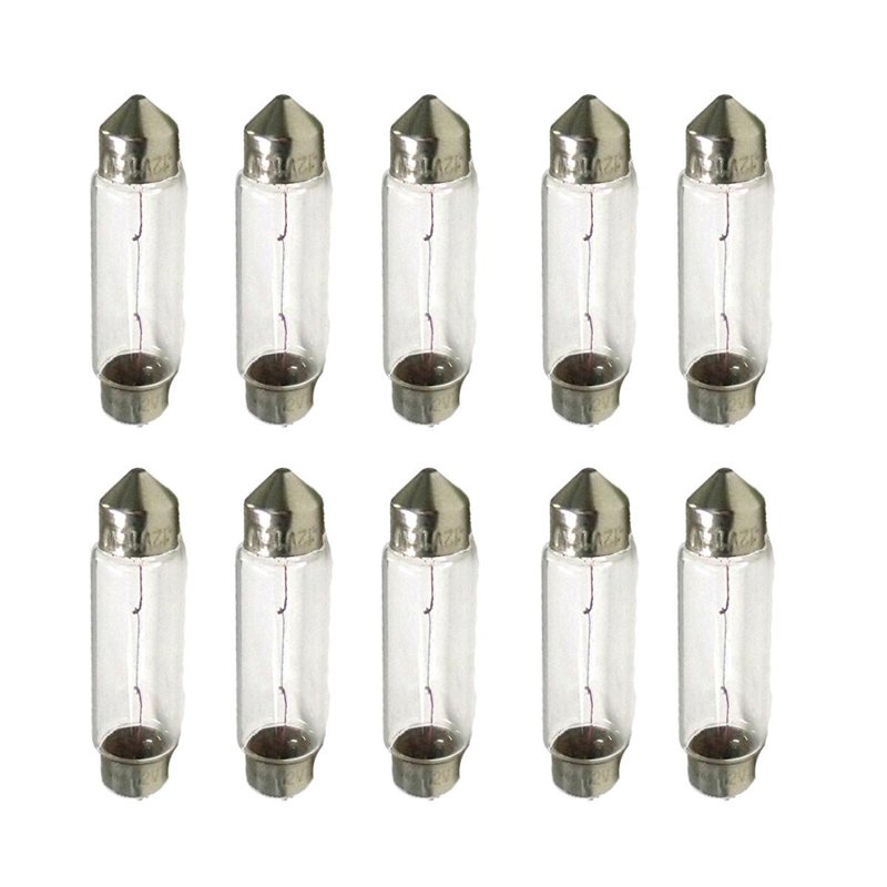 Set 10 lampade alogene siluro T11 C10W 41mm 12V 10W per interni e targa auto