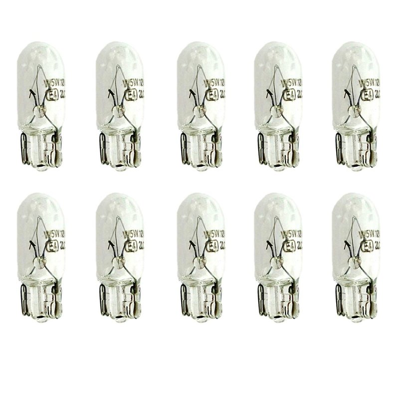 [LA1205] Set 10 lampade alogene T10 W5W 12V 5W tutto vetro W2,1x9,5d per auto e targa