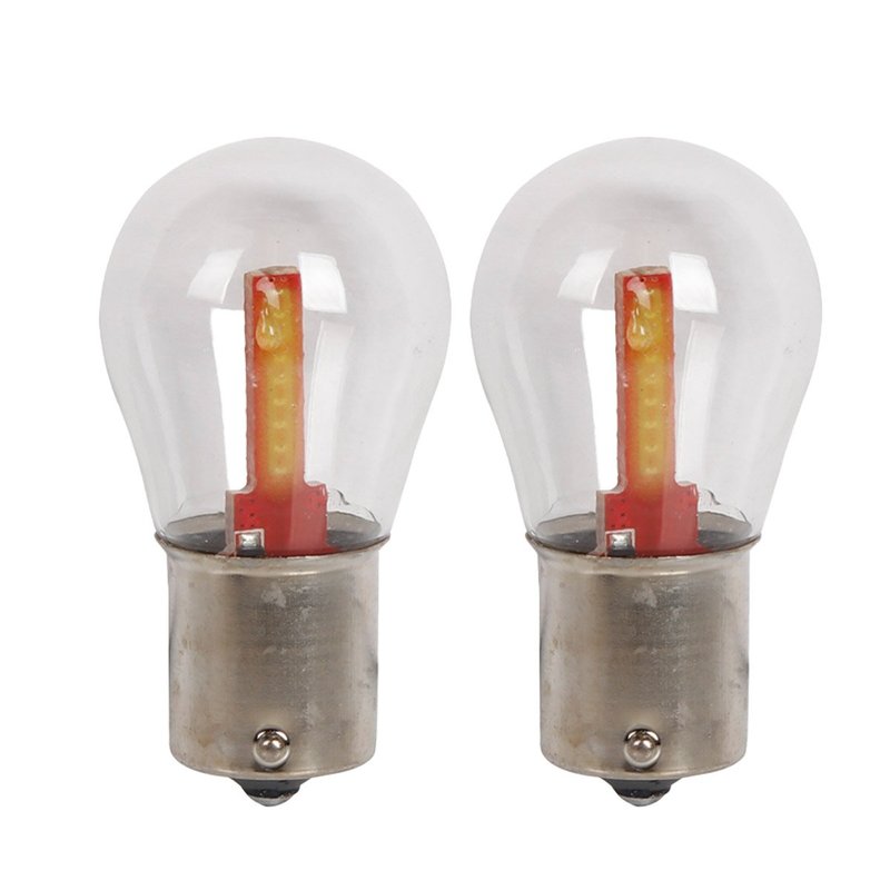 2 Pezzi Lampada Led BA15s S25 P21W 2 Cob 12V 24V 300lm 1.7W Luce Bianco Freddo Piedi Dritti H50mm