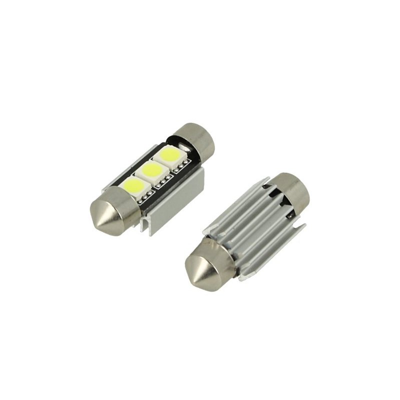 24V Lampada LED Siluro Canbus T11 C5W 36mm 3 SMD 5050 Bianco con Dissipatore Alluminio per Camion Bus Barca