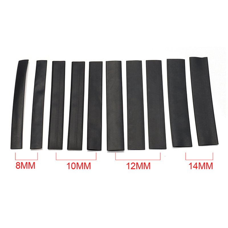 10 Pezzi Guaine Termorestringente Nero Lunga 12cm Diametro Assortito 8mm 10mm 12mm 14mm