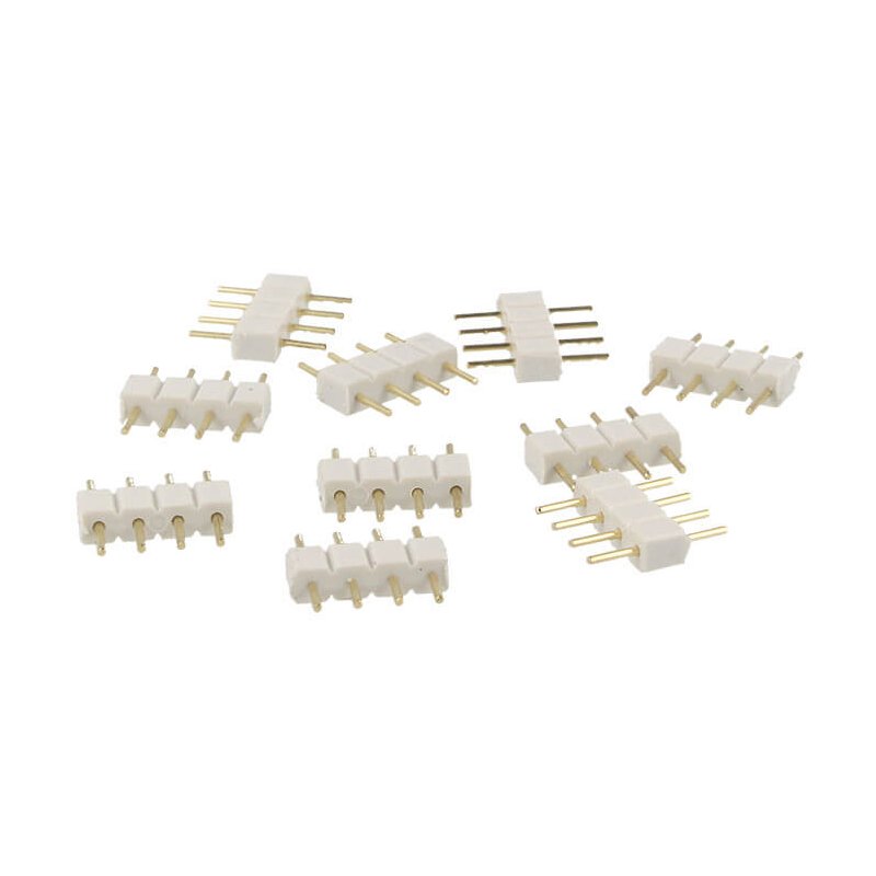 10 PZ Spina Maschio 4 Pin Bianca per Collegamento Striscia Led RGB Controller