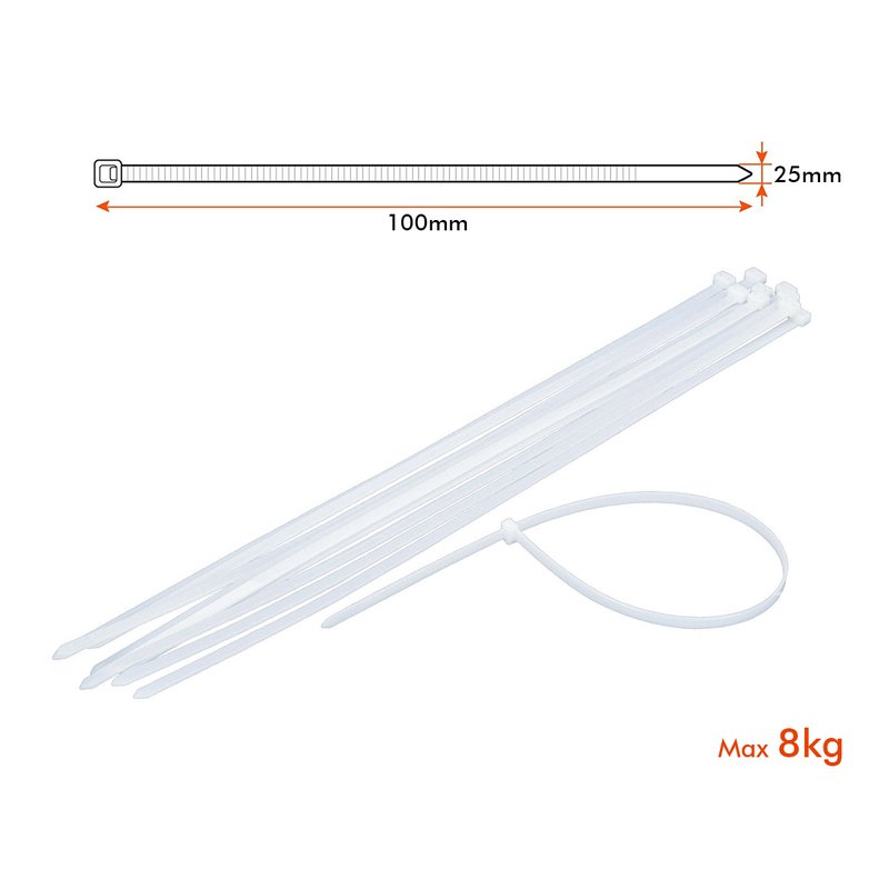 100 Fascette Cablaggio 2.5x100mm Bianche Per Legare Fili e Cavi