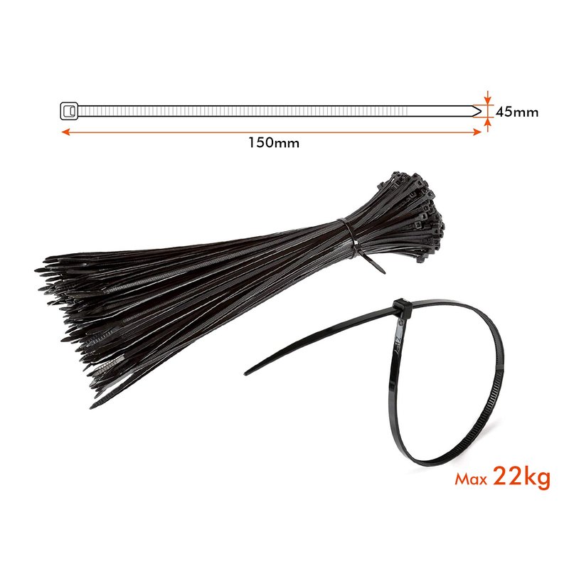 100 Fascette Cablaggio 4.5x150mm Nere Per Legare Fili e Cavi