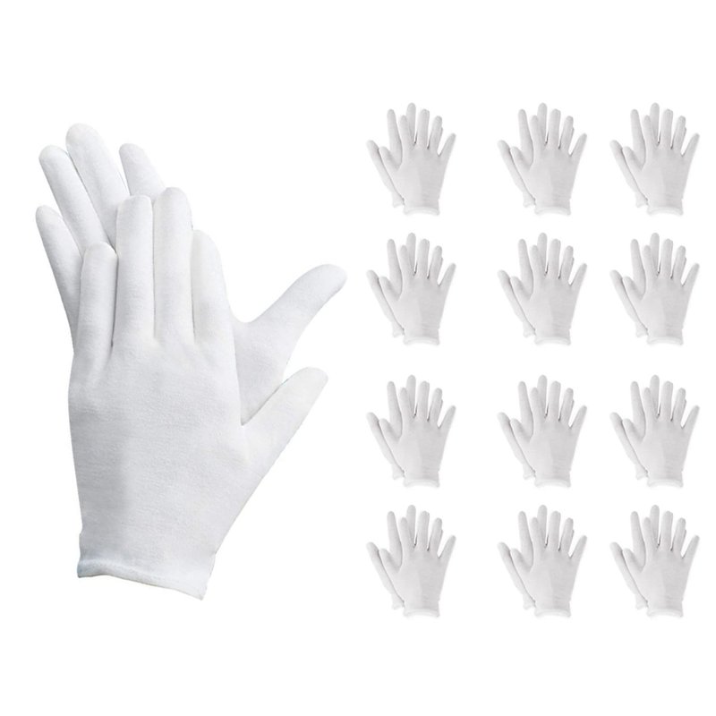 12 Paia Guanti Cotone Bianco Taglia M 8