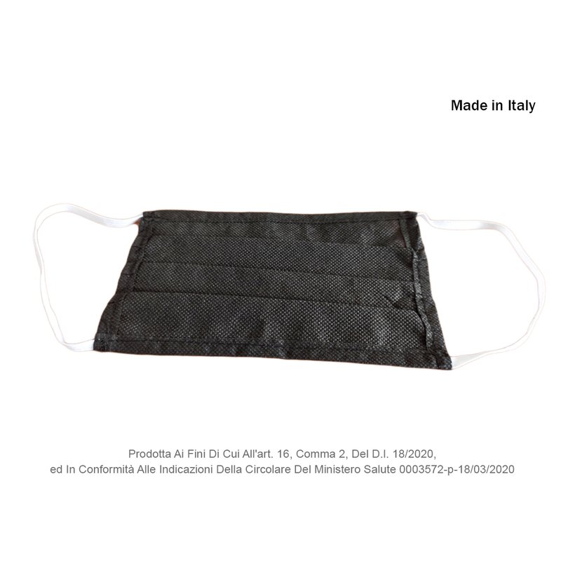 12 pezzi mascherine TNT nere copri viso protettive, Made in Italy
