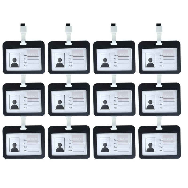12 Pezzi Porta Badge In PVC Con Corda Doppio Esposizione Nero Interno 85X54mm