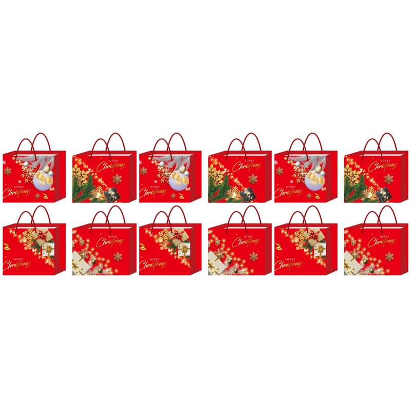12 Pezzi Sacchetti da Regalo Per Natale Buste Borse Regalo Orizontale Merry Christmas 32X44X12cm Manico In Corda