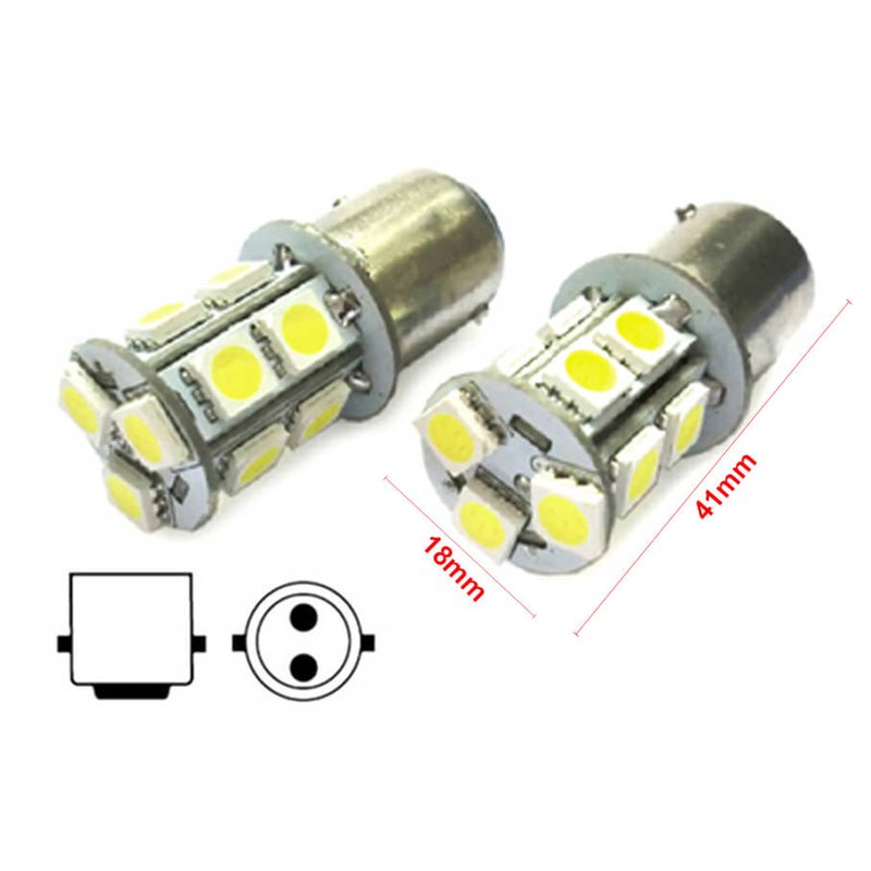 2 Lampade LED Barca BA15D B15D Bianco Freddo 12V 24V 3W No Polarità 13 SMD 5050 G18