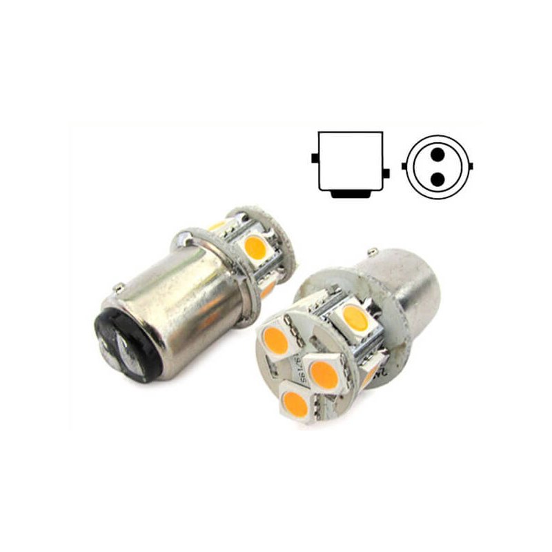 2 Lampade LED Barca BAY15D Bianco Caldo 12V 24V 2W No Polarità 8 SMD 5050 G18,5