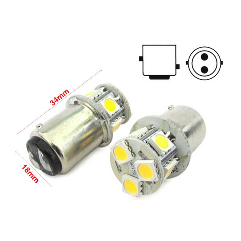 2 Lampade LED Barca BAY15D Bianco Freddo 12V 24V 2W No Polarità 7 SMD 5050 G18,5