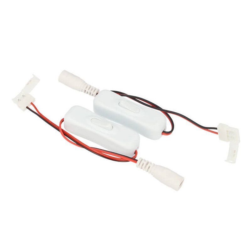 2 PZ Interruttori ON OFF con Connettore 10mm per Strip LED e DC JACK Femmina 5,5mm x 2,1mm