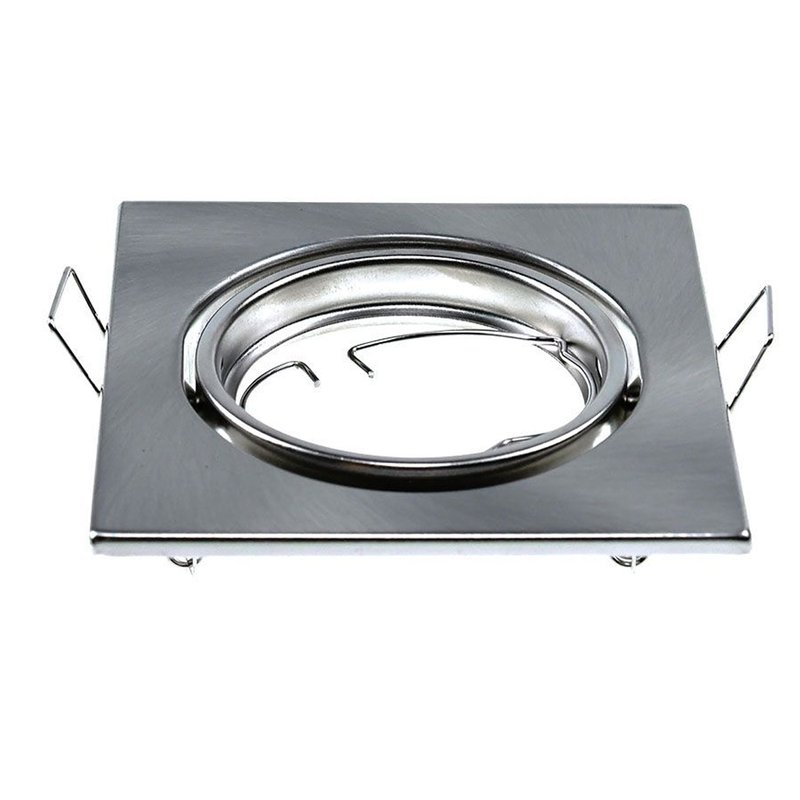 2 PZ Porta Faretti LED GU10 MR16 Quadrati Orientabili con Molla Nichel Satinato SKU 8942
