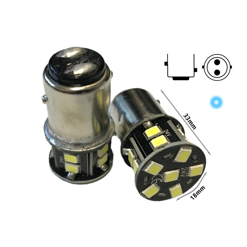 24V Lampada LED BAY15D 1157 P21/5W Bianco Freddo 16 SMD 2835 No Polarità 360° Durata Garantita