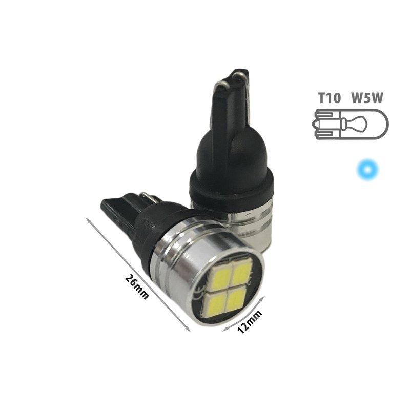24V Lampada LED T10 W5W Bianco Freddo con 4 SMD 2835 Frontale No Polarità Durata Garantita
