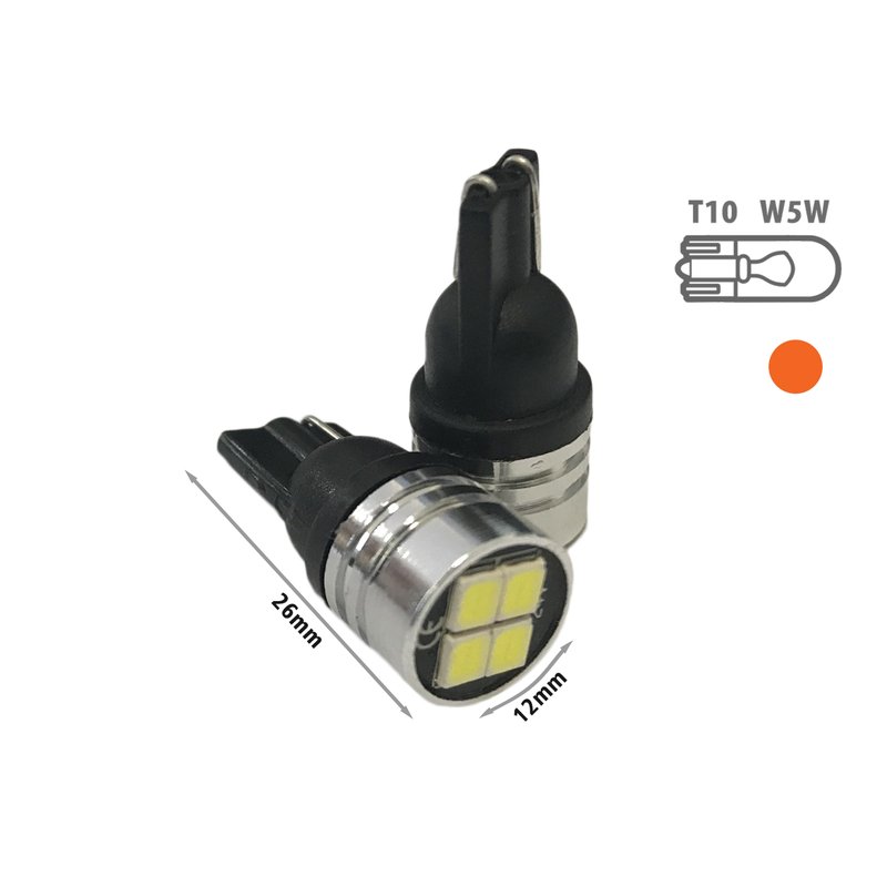 24V Lampada LED T10 W5W Arancione con 4 SMD 2835 Frontale No Polarità per Frecce Durata Garantita