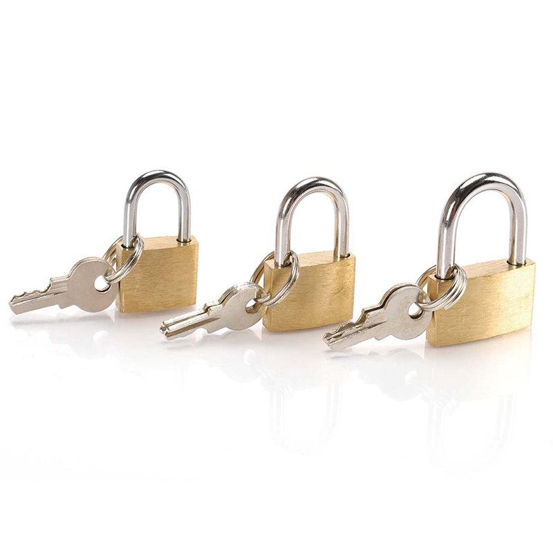 [AB310532] 3 mini lucchetti piccoli per valigie e borse, con chiavi, ottone/acciaio