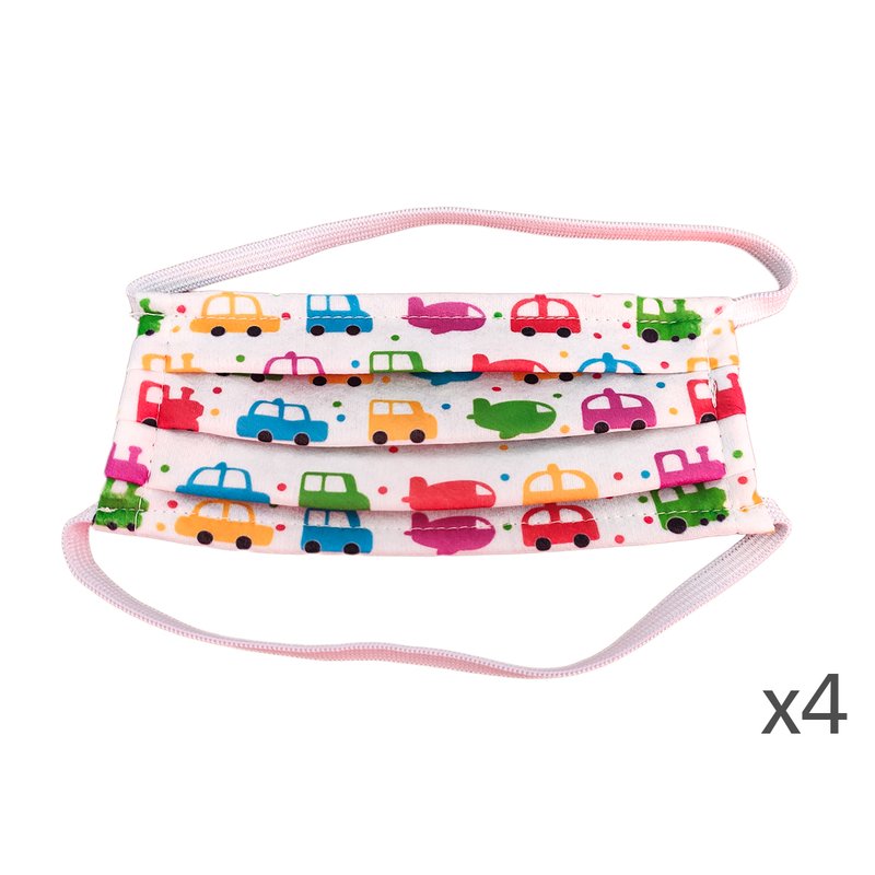 [AAA04CAR] 4 pz mascherine bambini TNT con disegno car macchinina, Made in Italy